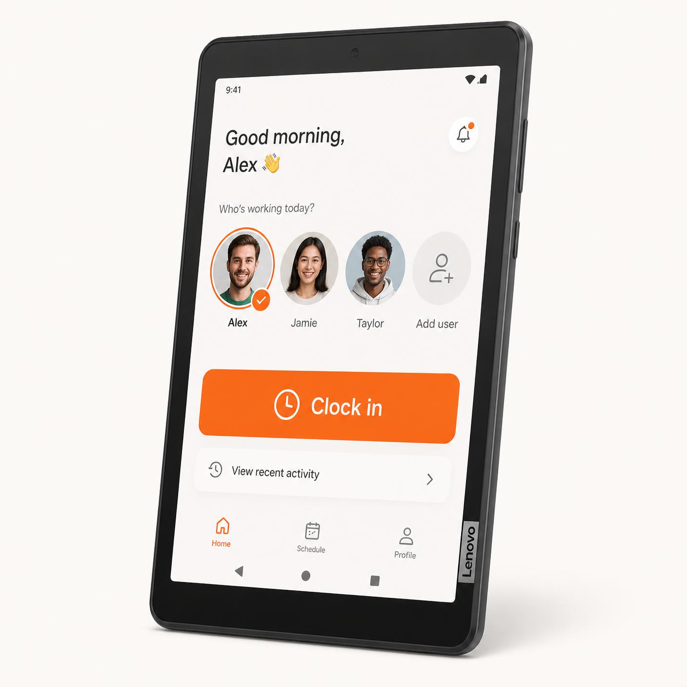 Clock In Now app on the tablet